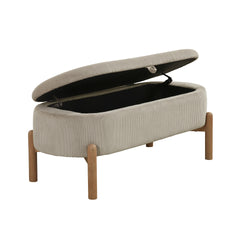 Storage Bench Taupe Cushioned Seat Corduroy Upholstery Lift Top Solid Wood Legs 1pc