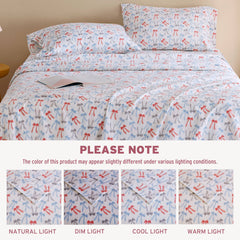 4-Piece Full 100% Cotton Flannel Pigment Printed Sheet Set,Happy Bows