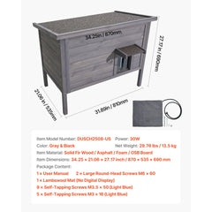 Heated Cat House, Insulated Wooden Cat House for Outdoor Cats, Waterproof Feral Kitty Shelter with Heating Pad, PVC Flap Door & Openable Asphalt Roof for 1-3 Cats in Winter, 34 x 21 x 27 in
