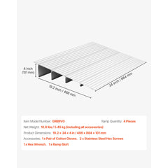 Door Threshold Ramp, 4 inch Rise, Aluminum Alloy Threshold Ramp Rated 800 lbs Load Capacity, Handicap Ramps for Home Steps for Wheelchair, Scooters, Power Chairs, Walkers, Bicycle, Tricycle
