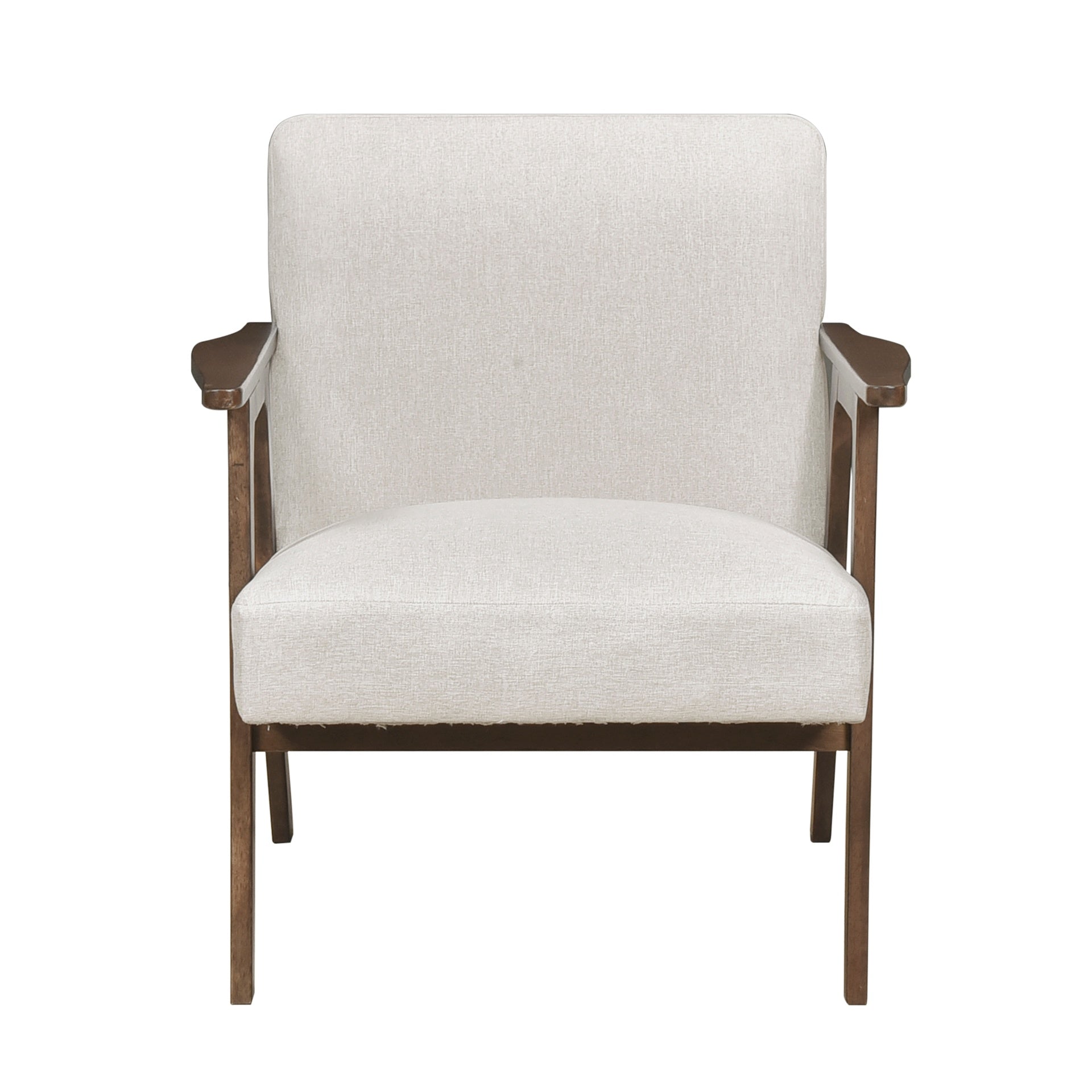 Modern Home Furniture Beige Fabric Upholstery 1pc Accent Chair Brown Finish Solid Rubberwood Contemporary Cushion Seat