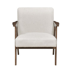 Modern Home Furniture Beige Fabric Upholstery 1pc Accent Chair Brown Finish Solid Rubberwood Contemporary Cushion Seat