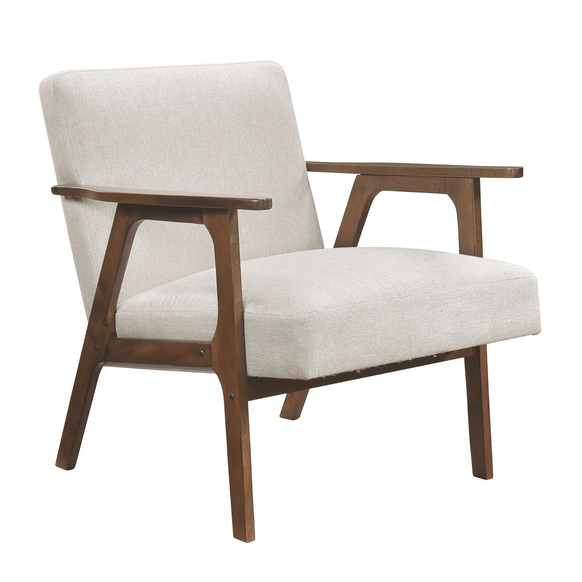 Modern Home Furniture Beige Fabric Upholstery 1pc Accent Chair Brown Finish Solid Rubberwood Contemporary Cushion Seat