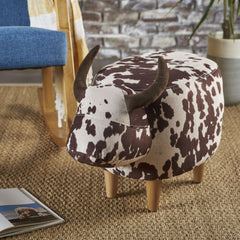 Animal Ottoman/Footstool, Brown and White Cow-Shaped Ottoman, Modern Ottoman, Modern Accent Stool Home Decor, Suitable for Living Room, Bedroom, Porch, Garden, Backyard, Balcony