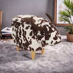 Animal Ottoman/Footstool, Brown and White Cow-Shaped Ottoman, Modern Ottoman, Modern Accent Stool Home Decor, Suitable for Living Room, Bedroom, Porch, Garden, Backyard, Balcony