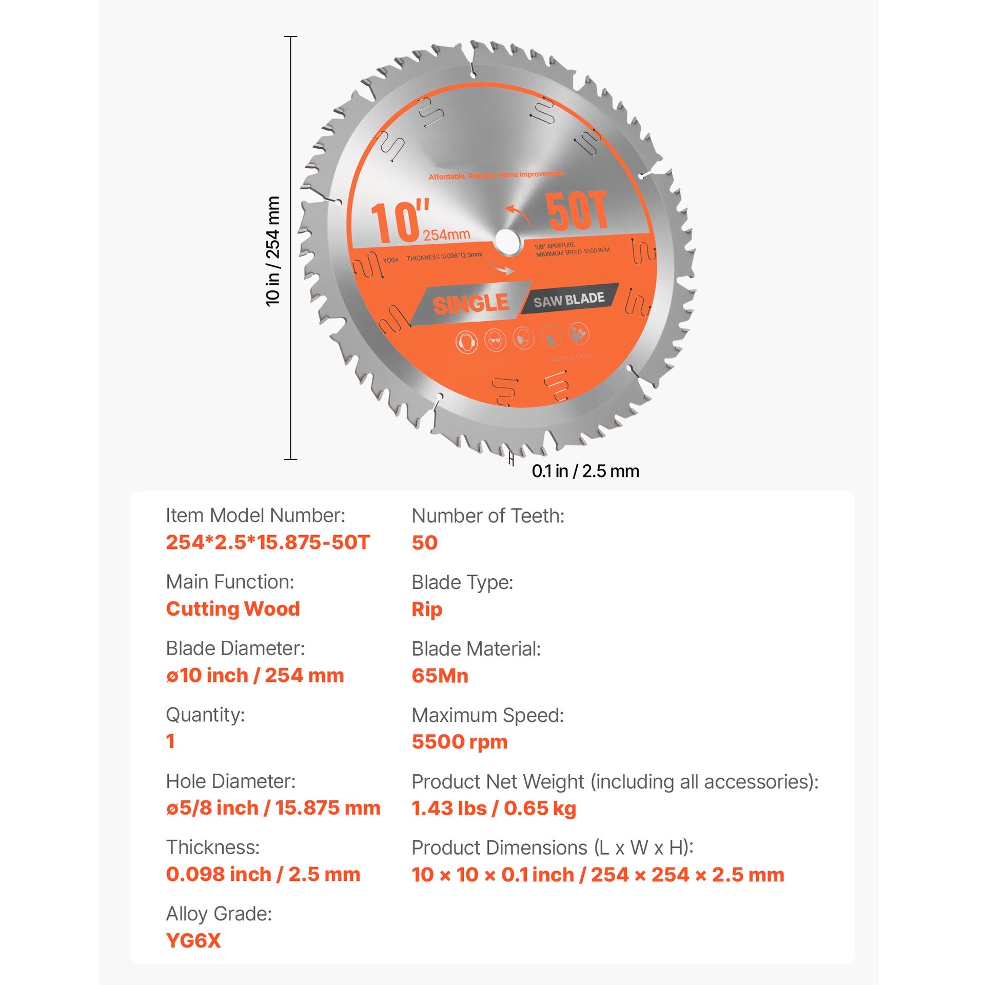Circular Saw Blade Wood Cutting Blade for Circular Saw 10 inch 50 Teeth