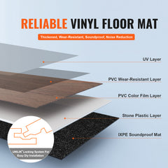 Interlocking Vinyl Floor Tiles 48 x 7.3 inch, 10 Tiles 5.5mm Thick Snap Together, Deep Brown Wood Grain DIY Flooring for Kitchen, Dining Room, Bedrooms & Bathrooms, Easy for Home Decor