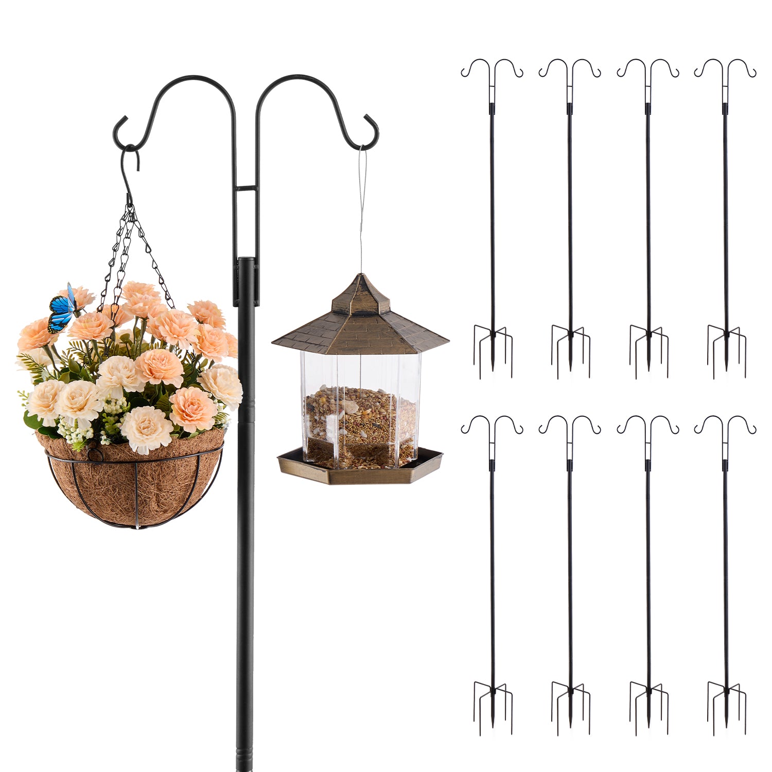 Double Shepherds Hook 8 Pack 60 Inch Heavy Duty Bird Feeder Pole