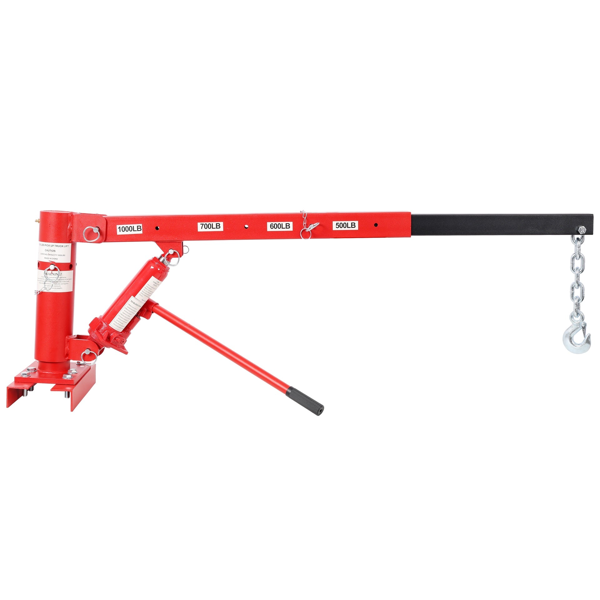 1000lbs Capacity Pickup Truck Extra Hoist Lift Load Jib Crane,Extension Lock Position Swivel Base Mounted,Red