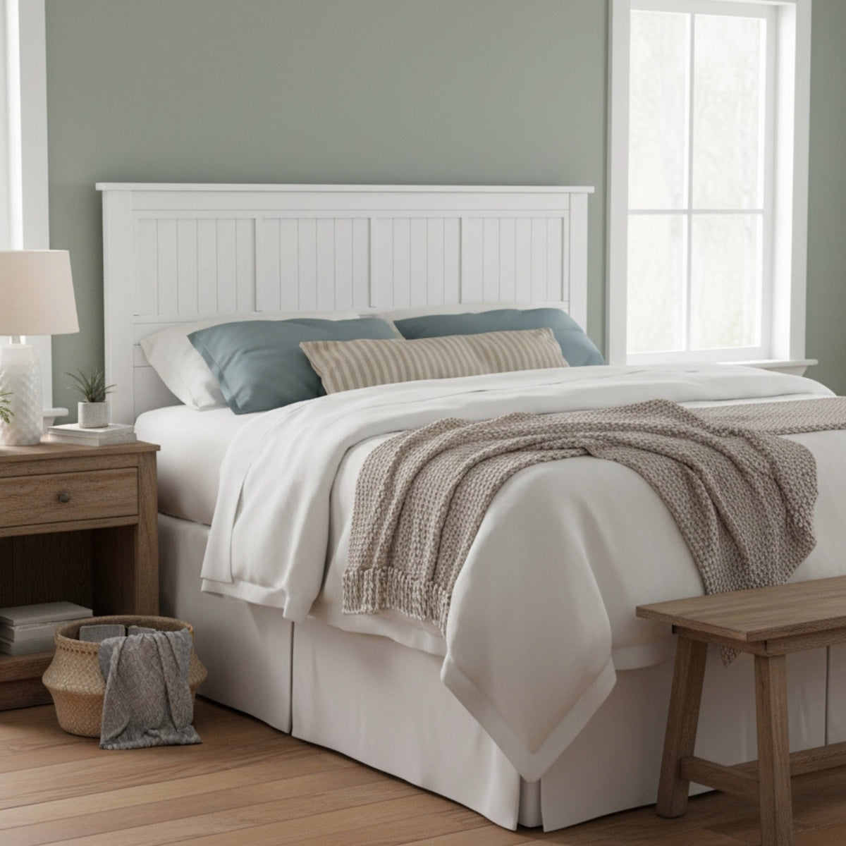 Walton Window Pane Wood Panel King Headboard - White
