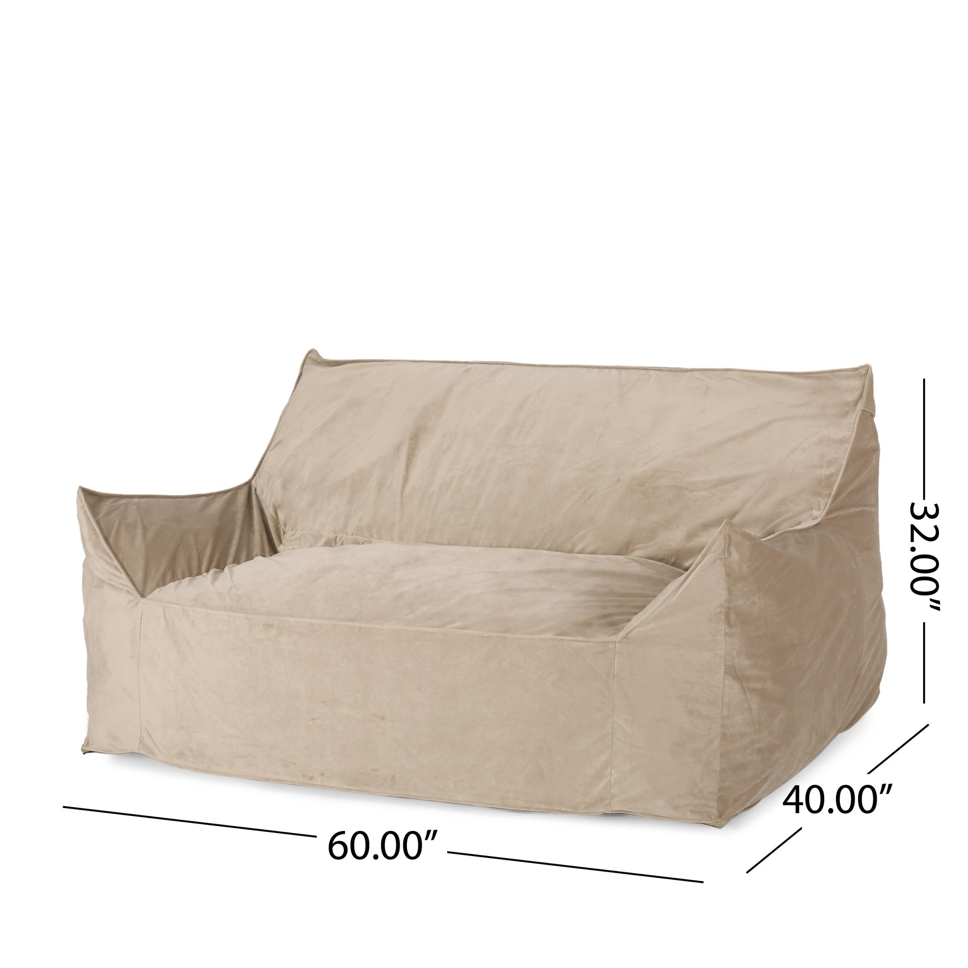 Fila Velveteen 2 Seater Oversized Bean Bag Chair with Armrests, Taupe