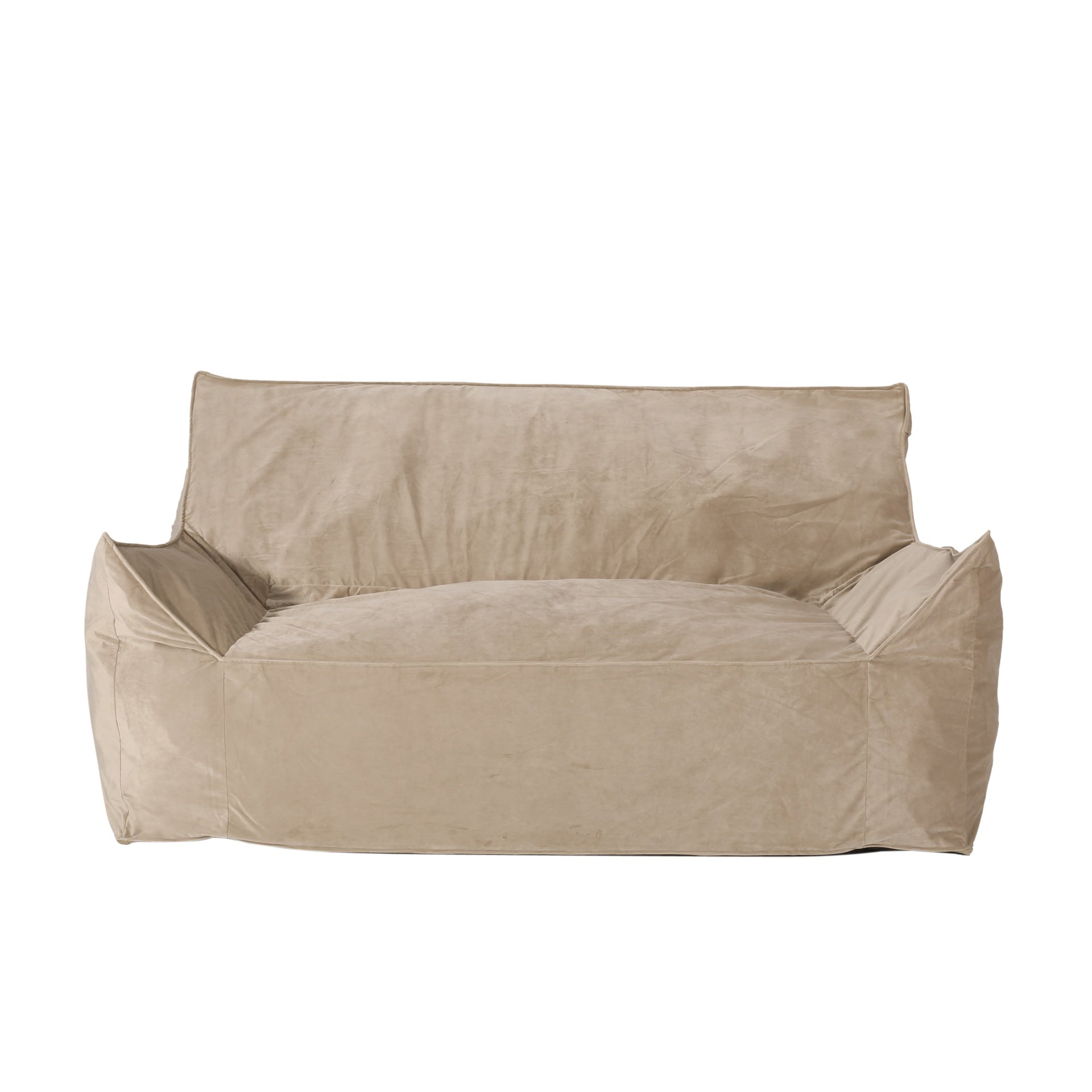 Fila Velveteen 2 Seater Oversized Bean Bag Chair with Armrests, Taupe