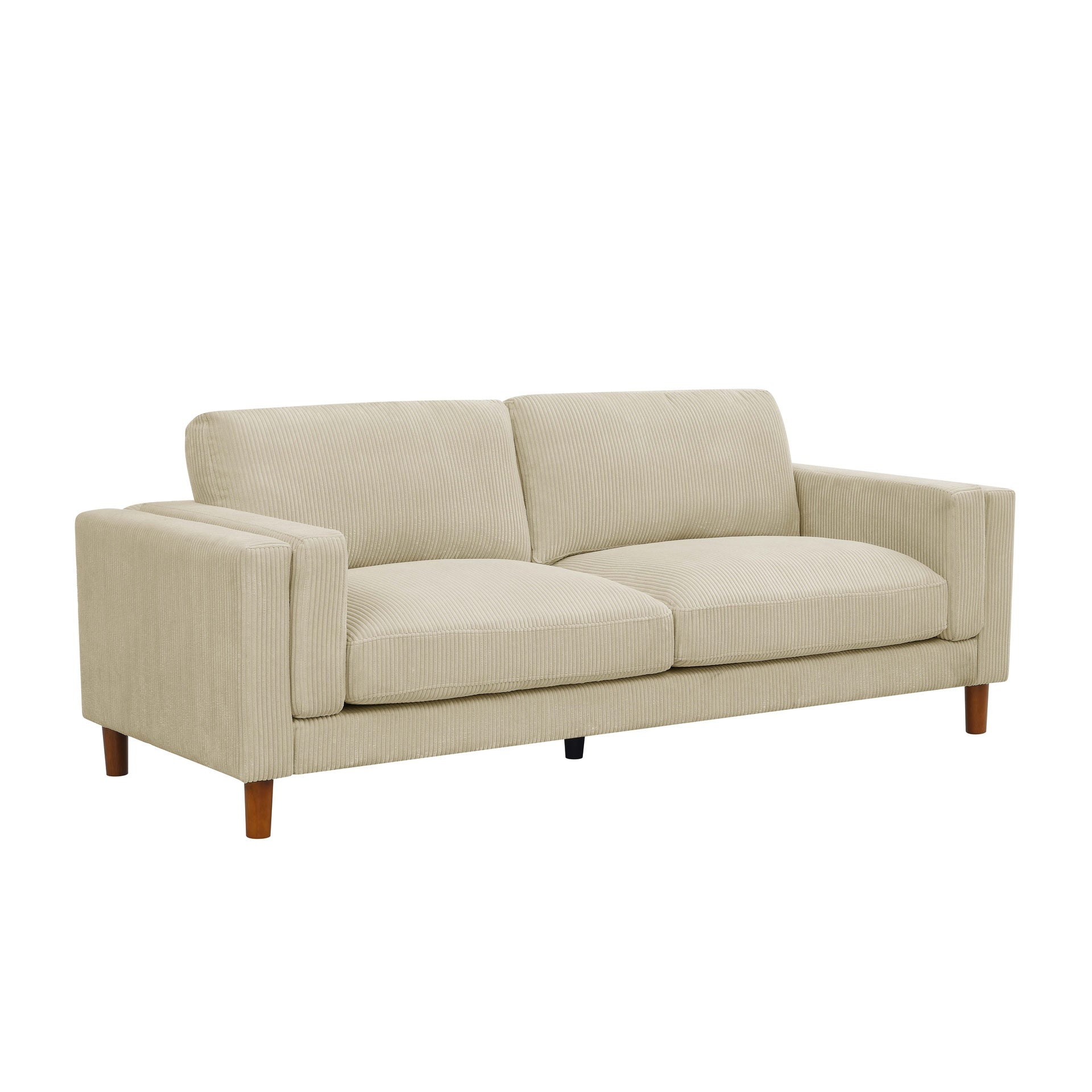 Corduroy Upholstered Square Arm Sofa with Wooden Legs