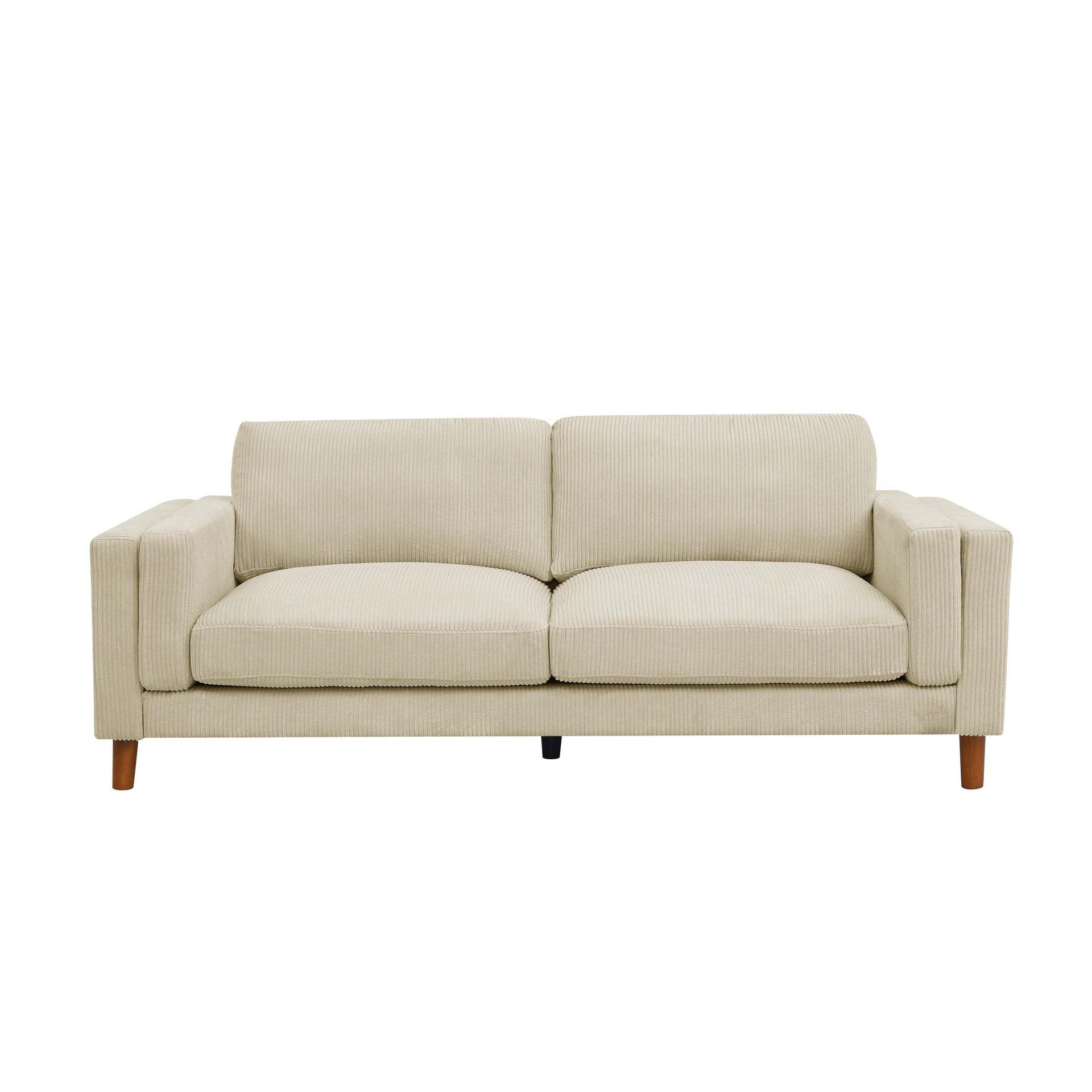 Corduroy Upholstered Square Arm Sofa with Wooden Legs