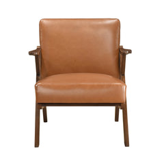 Brown Finish Solid Rubberwood Frame 1pc Accent Chair Brown Faux Leather Upholstery Living Room Furniture