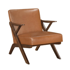 Brown Finish Solid Rubberwood Frame 1pc Accent Chair Brown Faux Leather Upholstery Living Room Furniture