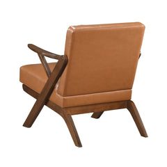 Brown Finish Solid Rubberwood Frame 1pc Accent Chair Brown Faux Leather Upholstery Living Room Furniture