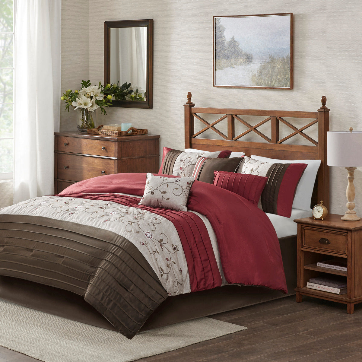 Embroidered 7 Piece Comforter Set Red Queen