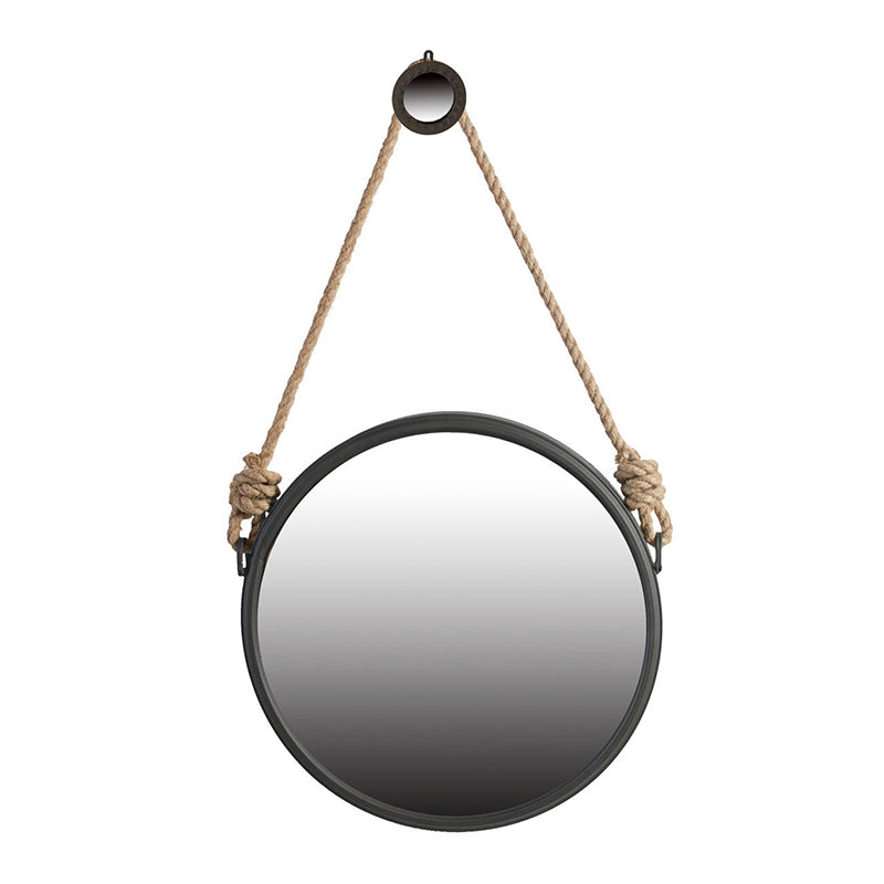 19.5" in Handsome Cleveland Mirror with Rope Strap Contemporary Design Circle Mirror with Round Metal Frame for Wall Decor Bathroom, Entryway
