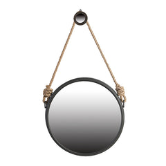 19.5" in Handsome Cleveland Mirror with Rope Strap Contemporary Design Circle Mirror with Round Metal Frame for Wall Decor Bathroom, Entryway