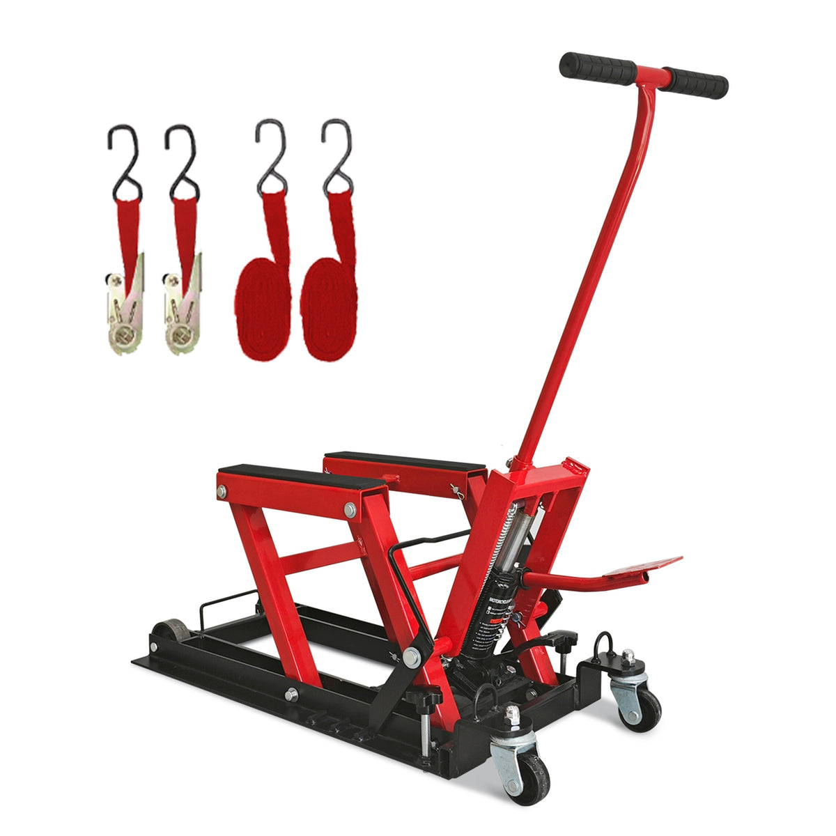 Hydraulic Motorcycle Lift Jack, 1500 LBS Capacity, ATV Scissor Lift Jack Portable Motorcycle Lift Table with 4 Casters, Hydraulic Foot-Operated Hoist Stand for Motorcycle ATV UTV Powersports