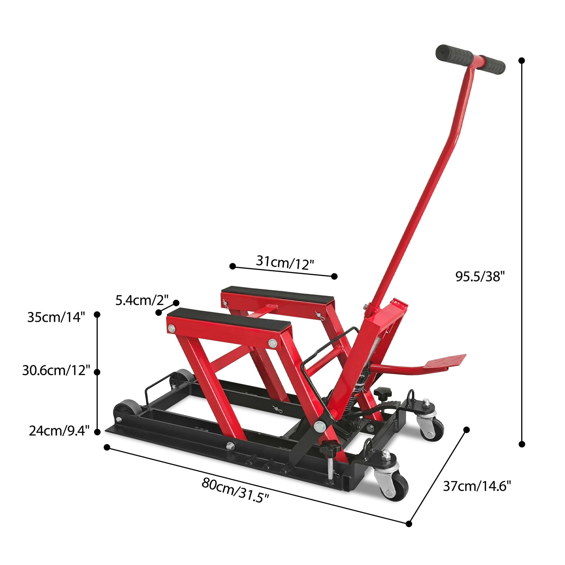 Hydraulic Motorcycle Lift Jack, 1500 LBS Capacity, ATV Scissor Lift Jack Portable Motorcycle Lift Table with 4 Casters, Hydraulic Foot-Operated Hoist Stand for Motorcycle ATV UTV Powersports