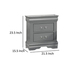Ryla Nightstand, 2 Drawers, Light Gray Solid Wood, Nickel Drop Handles