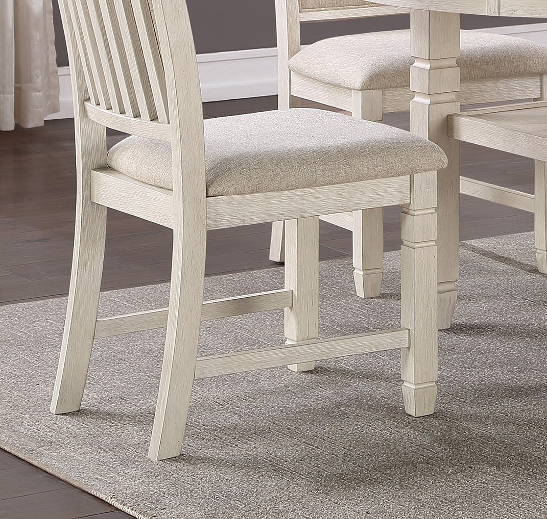 Antique White Finish Wooden Side Chairs 2pcs Set Textured Fabric Upholstered Dining Chairs