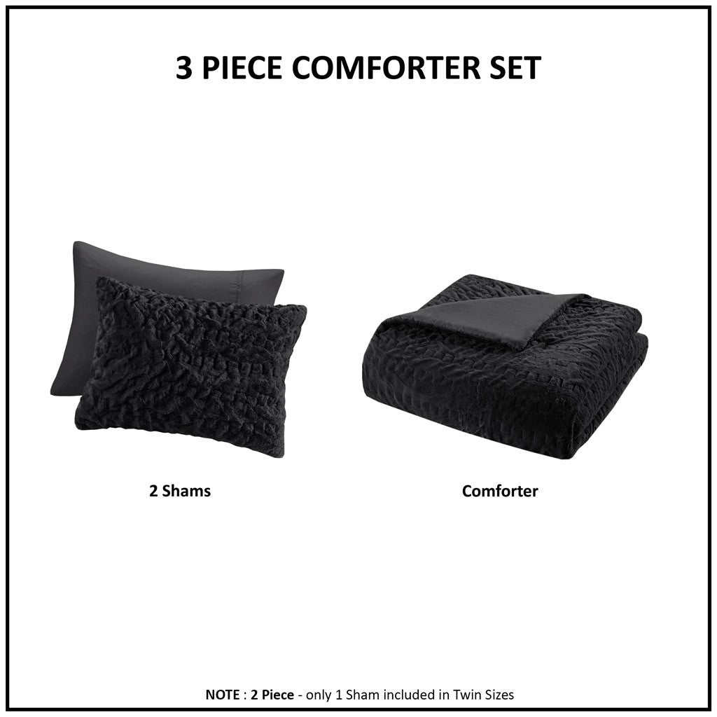 Full/Queen Ruched Fur Down Alternative Comforter Set