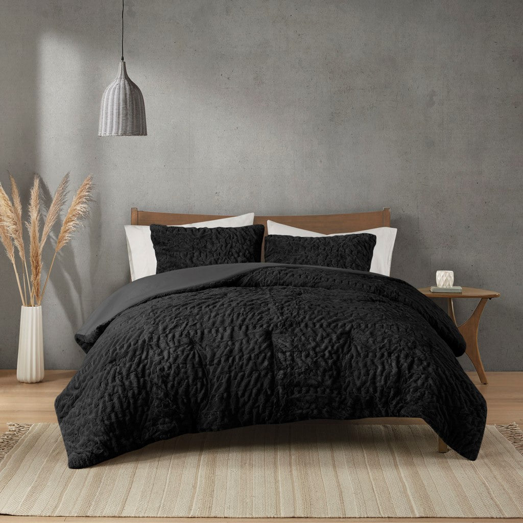 Full/Queen Ruched Fur Down Alternative Comforter Set
