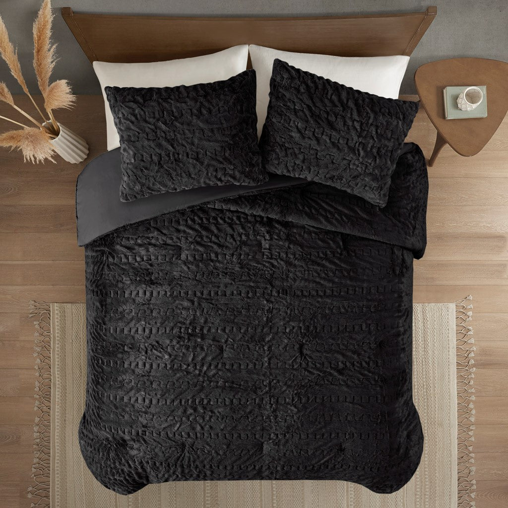 Full/Queen Ruched Fur Down Alternative Comforter Set