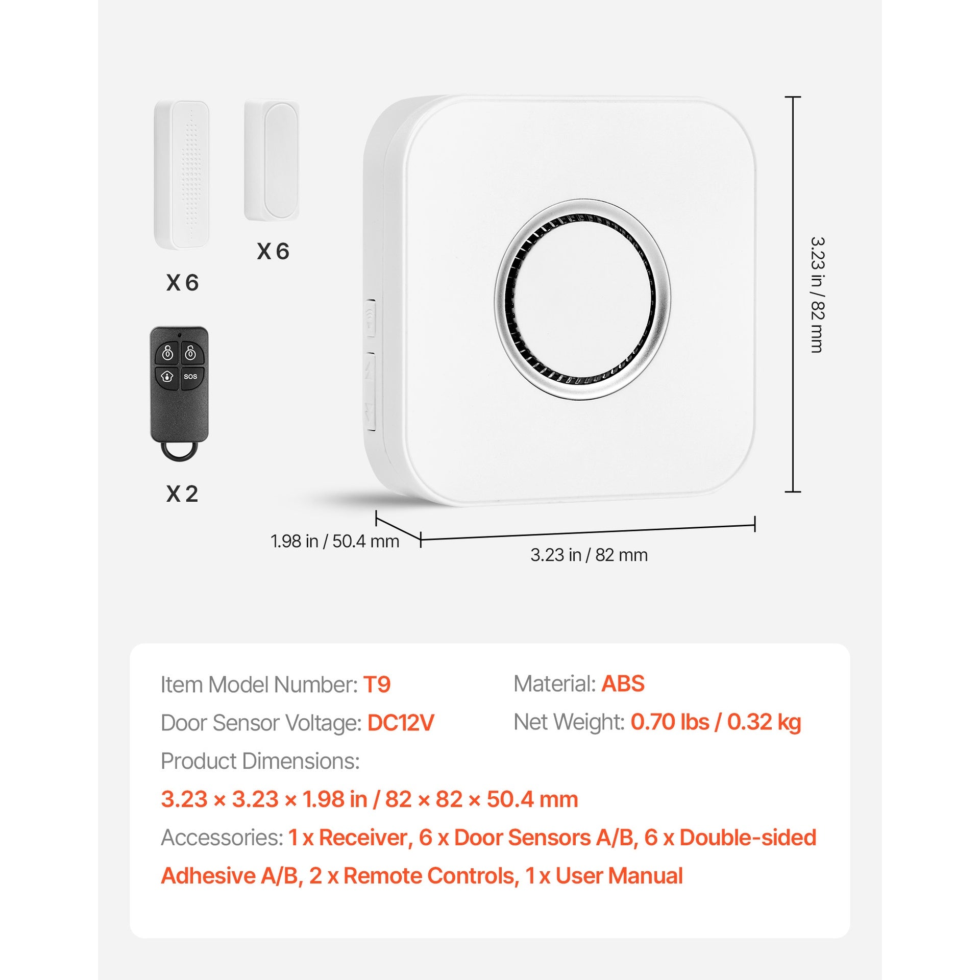 Door Chime, DC 12V, Wireless Door Open Contact Sensor Alarm Chime with 656 ft Range, for Business, Store, Home, Office (1 Receiver & 6 sensors(APP))