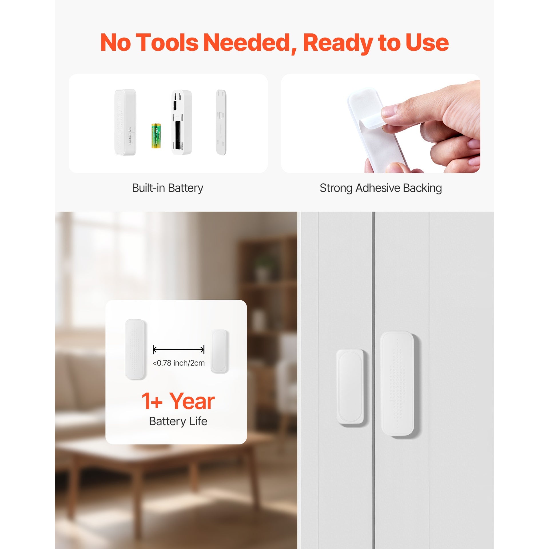 Door Chime, DC 12V, Wireless Door Open Contact Sensor Alarm Chime with 656 ft Range, for Business, Store, Home, Office (1 Receiver & 6 sensors(APP))