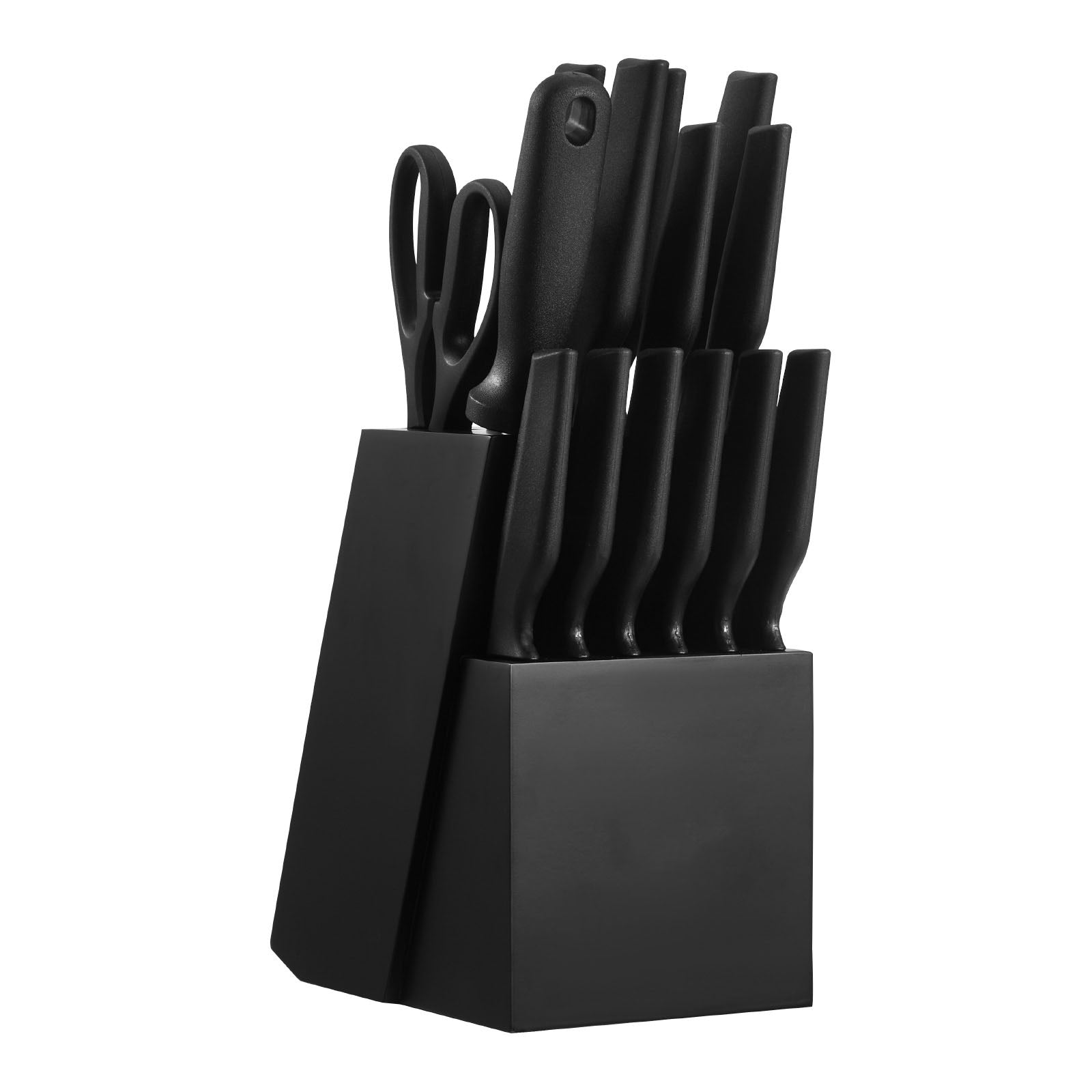 Kitchen Knife Set with Block and Sharpener, 15 Piece German High Carbon Stainless Steel Knife Set, Kitchen Cutlery with PP Ergonomic Handle, Sharpening Rod and Wooden Block, for Home Cooks