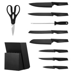 Kitchen Knife Set with Block and Sharpener, 15 Piece German High Carbon Stainless Steel Knife Set, Kitchen Cutlery with PP Ergonomic Handle, Sharpening Rod and Wooden Block, for Home Cooks