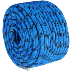 12.7mm Static Climbing Rope, 60.9M(200ft) Outdoor Rock Climbing Rope 32KN Breaking Tension, Fiber Rope with Steel Snap Hooks for Escape, Rappelling, Fire Rescue, Blue