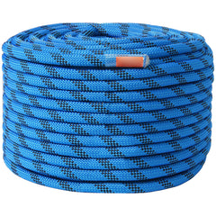 12.7mm Static Climbing Rope, 60.9M(200ft) Outdoor Rock Climbing Rope 32KN Breaking Tension, Fiber Rope with Steel Snap Hooks for Escape, Rappelling, Fire Rescue, Blue
