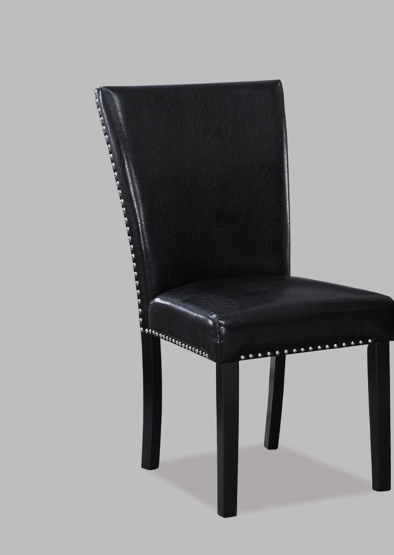 2pc Transitional Upholstered Side Chair with Nailhead Trim Black Faux Leather Upholstery Tufted Nail-head Dining Room Wooden Furniture