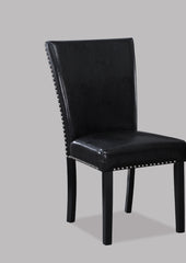 2pc Transitional Upholstered Side Chair with Nailhead Trim Black Faux Leather Upholstery Tufted Nail-head Dining Room Wooden Furniture