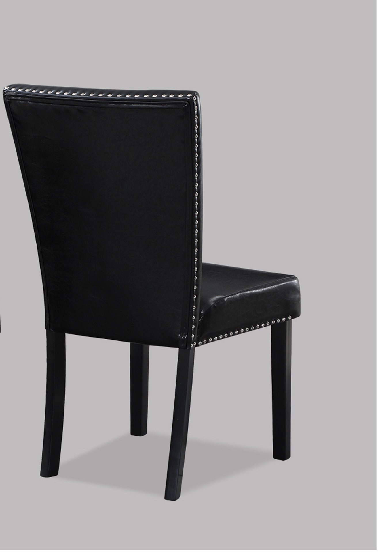 2pc Transitional Upholstered Side Chair with Nailhead Trim Black Faux Leather Upholstery Tufted Nail-head Dining Room Wooden Furniture