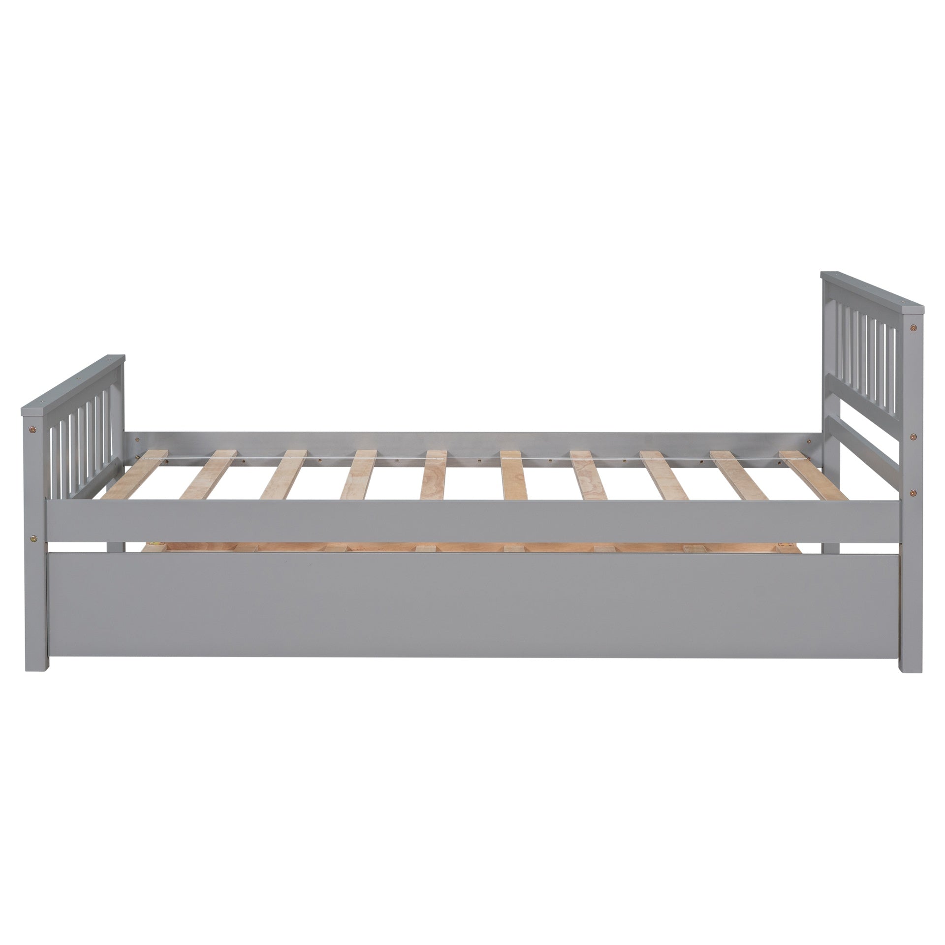 Twin Bed with Trundle, Platform Bed Frame with Headboard and Footboard, for Bedroom Small Living Space,No Box Spring Needed,Grey(New SKU:W504P148530)