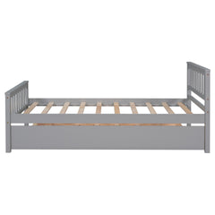 Twin Bed with Trundle, Platform Bed Frame with Headboard and Footboard, for Bedroom Small Living Space,No Box Spring Needed,Grey(New SKU:W504P148530)