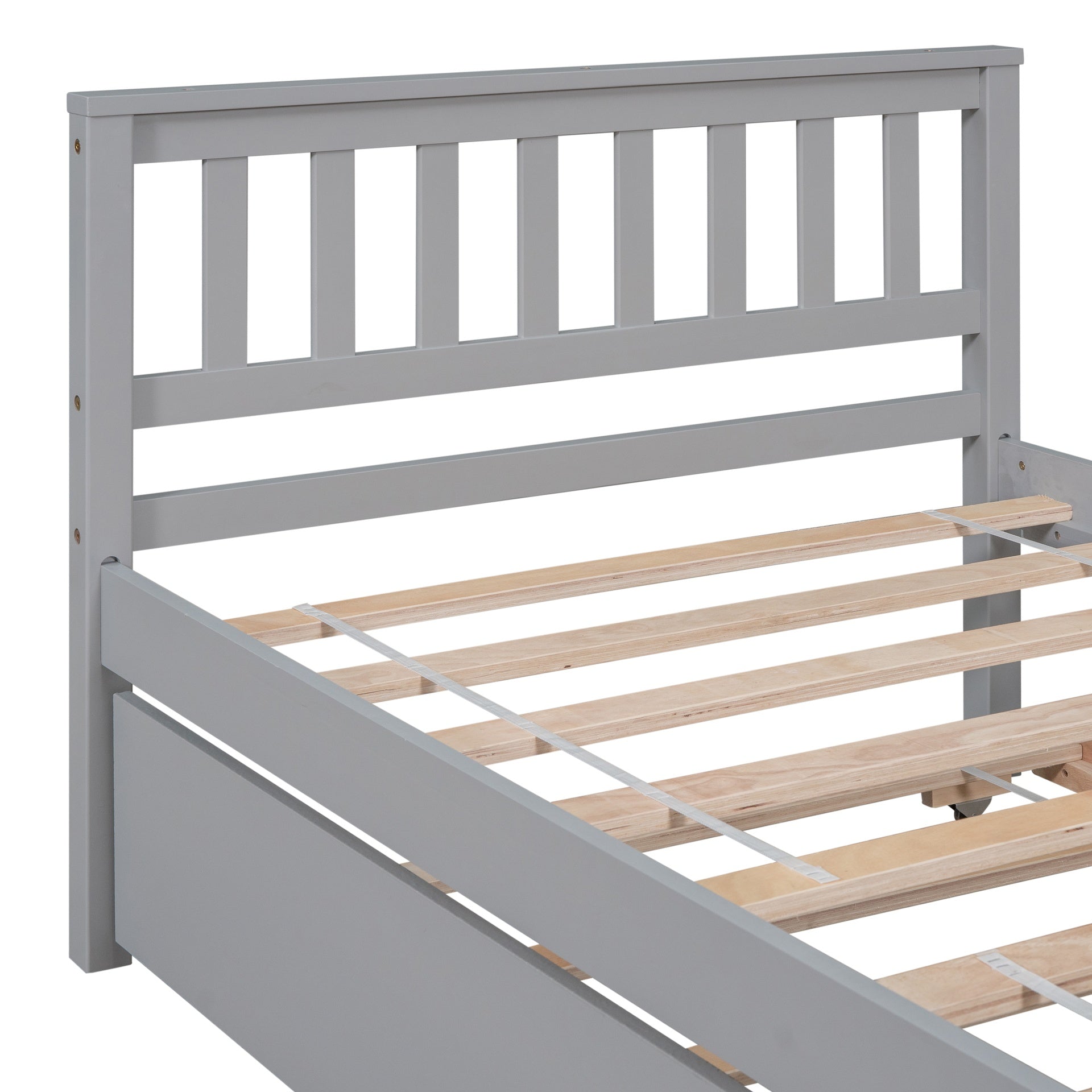 Twin Bed with Trundle, Platform Bed Frame with Headboard and Footboard, for Bedroom Small Living Space,No Box Spring Needed,Grey(New SKU:W504P148530)