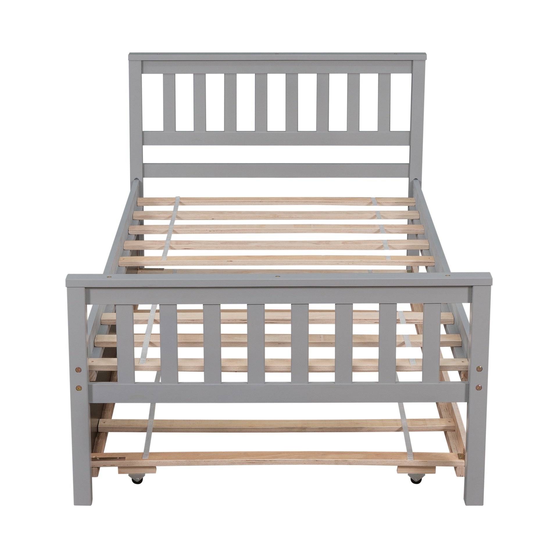 Twin Bed with Trundle, Platform Bed Frame with Headboard and Footboard, for Bedroom Small Living Space,No Box Spring Needed,Grey(New SKU:W504P148530)