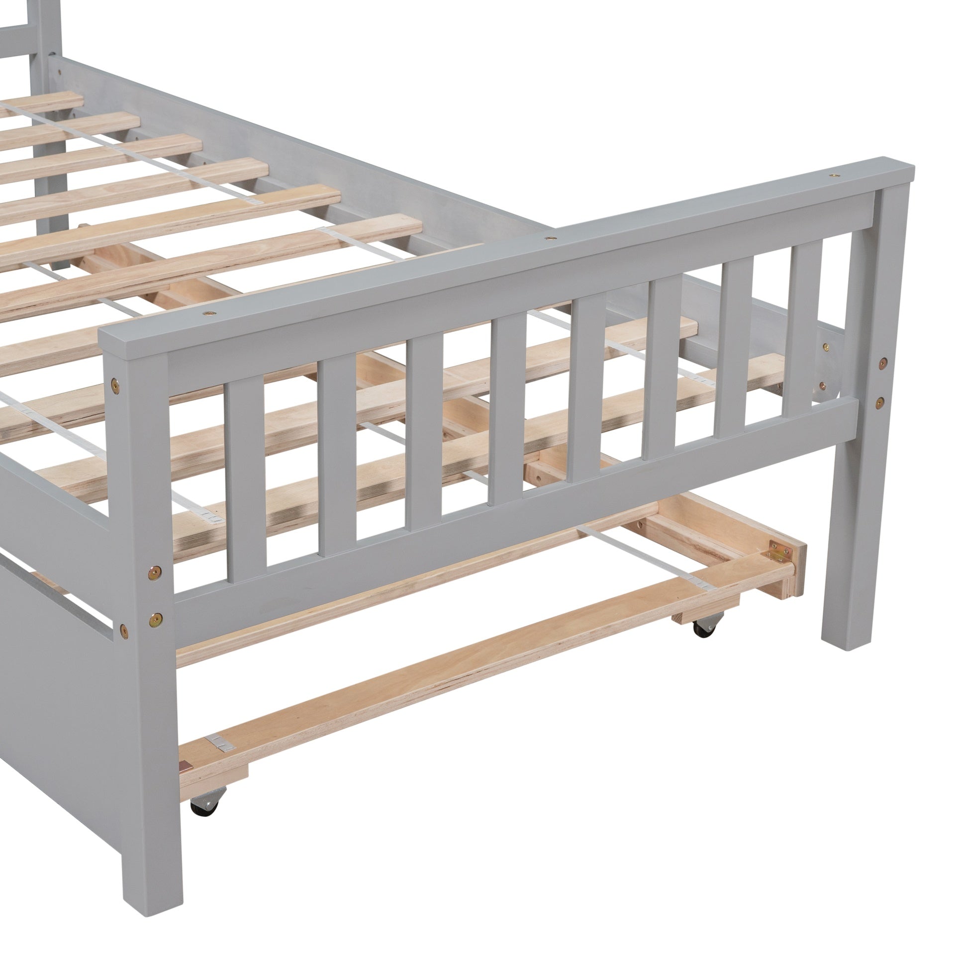 Twin Bed with Trundle, Platform Bed Frame with Headboard and Footboard, for Bedroom Small Living Space,No Box Spring Needed,Grey(New SKU:W504P148530)