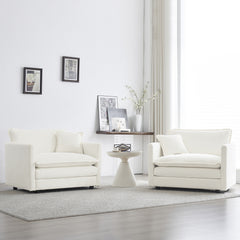Accent Chair Set of 2, High-end Chenille Upholstered Armchairs, Living Room Side Chairs with Toss Pillow, White