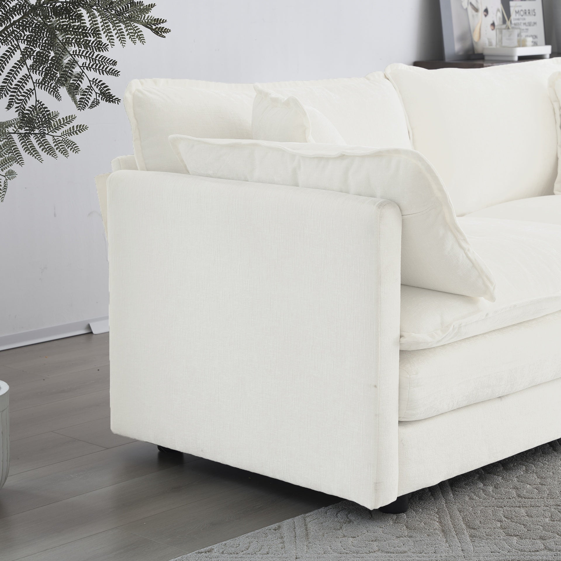 3 Piece Sofa Set with Arm Pillows and Toss Pillows , Sofa Set Include 2- Piece of Arm Chair and One 2-seat Sofa, Space Saving Casual Sofa Set for Living Room, White Chenille