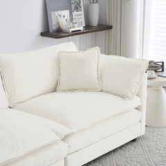 Comfort U Shaped Couch with Reversible Chaise, Modular Large U-Shape Sectional Sofa, Double Extra Ottomans,White Chenille