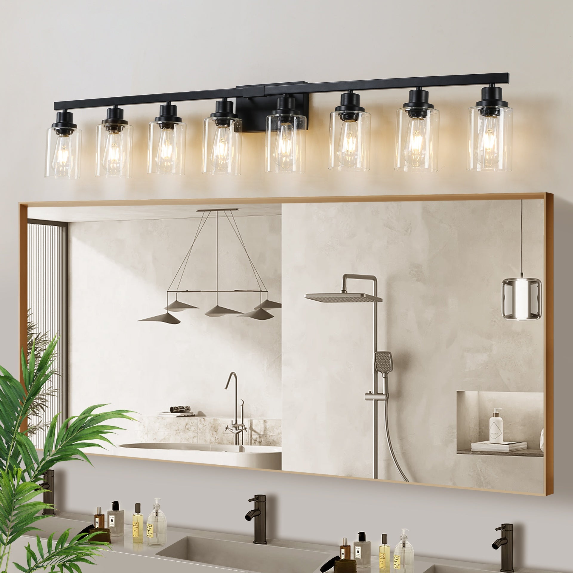 51" Black 8-Light Vanity Light with Clear Glass Shades, Modern Iron Metal Bathroom Wall Fixture for Mirror, Ideal for Bathroom and Dressing Table (No Bulbs)