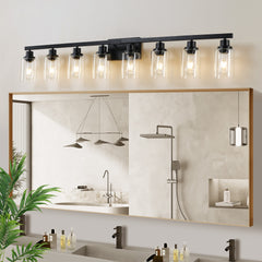 51" Black 8-Light Vanity Light with Clear Glass Shades, Modern Iron Metal Bathroom Wall Fixture for Mirror, Ideal for Bathroom and Dressing Table (No Bulbs)